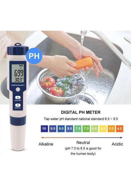 5'i 1 Arada Tds/ec/ph/tuzluluk/sıcaklık Ölçer (Yurt Dışından)