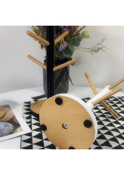 Ahşap Kupa Asma Vitrin 6 Kancalı Drinkware Rafı Siyah (Yurt Dışından)