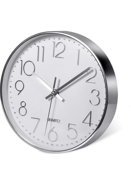Ev Ofis Mutfağı Için Modern Sessiz Duvar Saati (25CM, Gümüş) (Yurt Dışından)