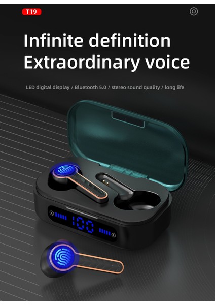 T19 Tws Bluetooth 5.0 Kablosuz Stereo LED Dijital Ekranlı Kulaklık (Yurt Dışından)