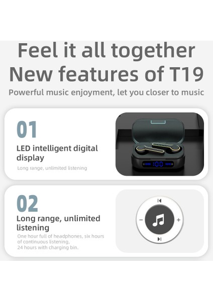 T19 Tws Bluetooth 5.0 Kablosuz Stereo LED Dijital Ekranlı Kulaklık (Yurt Dışından)