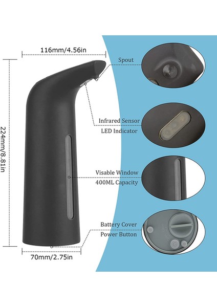 400ML Otomatik Sabunluk, Kızılötesi Hareket Sensörü Ipx6 Dispenseri (Yurt Dışından) fırsatları