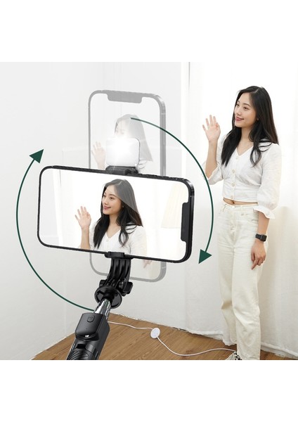 Dolgu Işığına Sahip Selfie Çubuğu Tripod, Çıkarılabilir Kablosuz (Siyah) (Yurt Dışından) fırsatları