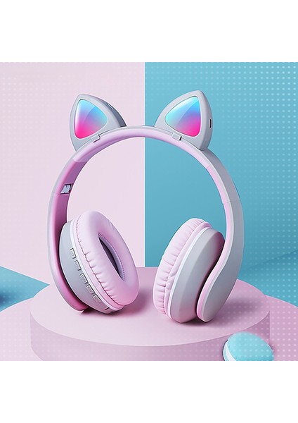 Kedi Kulak Bluetooth Subwoofer 7.1 Çevresel Ses Kulaklıkları(Pembe+Gri) (Yurt Dışından)