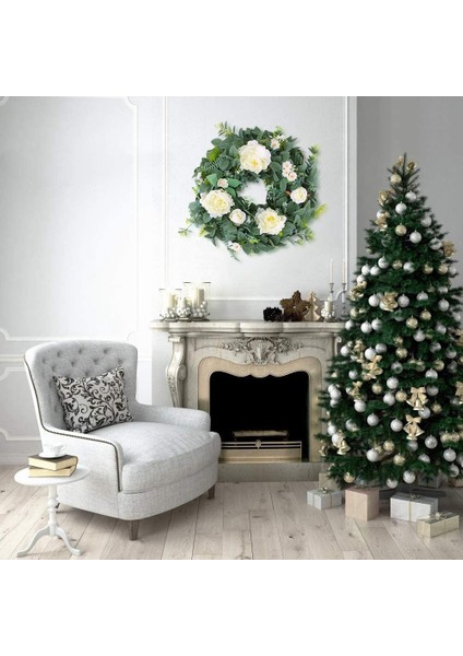 Yeşil Yapraklı Noel Süslemeleri ile Yapay Şakayık Çelenk (Yurt Dışından)