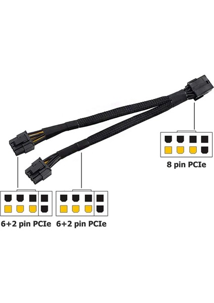 20CM Gpu Pcıe 8 Pin Dişi - Çift 2x8 (6+2) Pin Erkek Pcı Kablosu 10 Adet (Yurt Dışından)