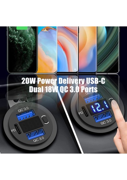 Voltmetre ve Güç Anahtarıyla 12V USB Çıkışlı Çift Hızlı Şarj (Yurt Dışından) indirimleri