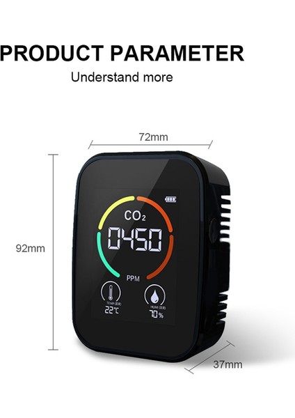 Hava Kalitesi Monitörü Co2 Monitörü Co2 Ölçer Iç Ortam Sıcaklığı Siyah (Yurt Dışından)