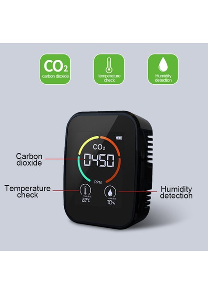 Hava Kalitesi Monitörü Co2 Monitörü Co2 Ölçer Iç Ortam Sıcaklığı Siyah (Yurt Dışından)
