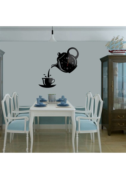 Yaratıcı Diy Akrilik Kahve Fincanı Çaydanlık 3D Duvar Saati Dekoratif Saat (Yurt Dışından)