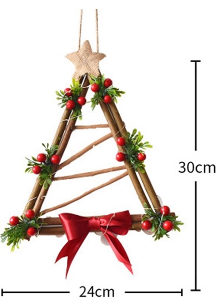 Noel Çelenk Kapı Pencere Dekorasyonu Rattan Yay Çam Kozalakları ile Kahverengi + Kırmızı (Yurt Dışından)