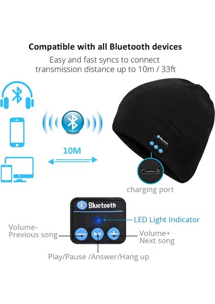 Sıcak Bluetooth Şapka Müzik Bere Kapağı Bluetooth Kulaklık Kapağı (Gri) (Yurt Dışından)