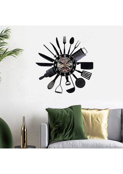 Çatal Bıçak Takımı Vinil Plak Duvar Modern Tasarım Kaşık Çatal Dekoratif Saat (Yurt Dışından) modelleri