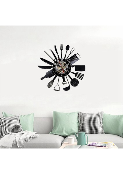 Çatal Bıçak Takımı Vinil Plak Duvar Modern Tasarım Kaşık Çatal Dekoratif Saat (Yurt Dışından) fırsatları