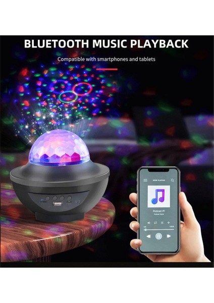 Yıldızlı Gökyüzü Projektör Nightlight Bluetooth USB Müzik Çalar Yıldız Gece Lambası Toplantılar Için Romantik Lamba Siyah (Yurt Dışından)