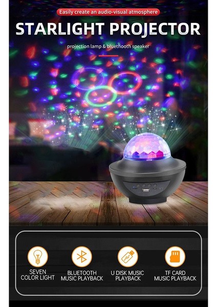 Yıldızlı Gökyüzü Projektör Nightlight Bluetooth USB Müzik Çalar Yıldız Gece Lambası Toplantılar Için Romantik Lamba Siyah (Yurt Dışından)