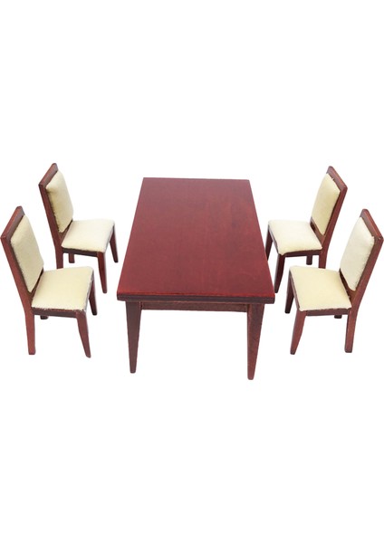 Adet 1/12 Dollhouse Dollhouse Kırmızı Için Yemek Masası Sandalye Ahşap Set (Yurt Dışından)