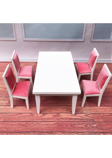 Adet 1/12 Dollhouse Dollhouse Kırmızı Için Yemek Masası Sandalye Ahşap Set (Yurt Dışından)