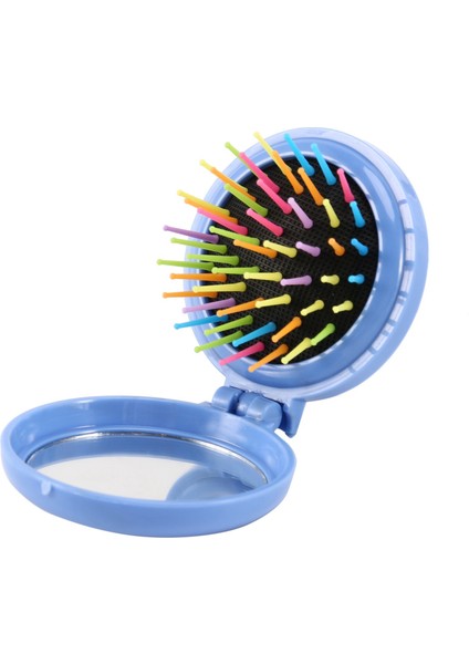 Hava Yastıklı Saç Masaj Tarağı ile Mini Yuvarlak Katlanır Tarak (Mavi) (Yurt Dışından)