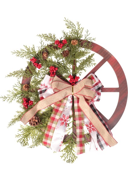 Kış Çelengi Vagon Tekerleği Çelengi Çiftlik Evi Kapısı Noel Çelengi (Yurt Dışından)