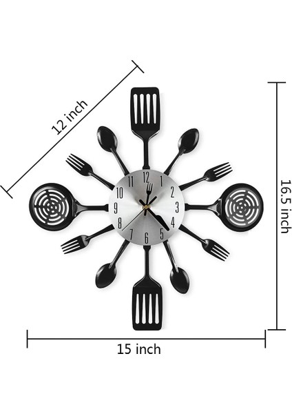 16 Inç Büyük Mutfak Duvar Saatleri Kaşık ve Çatallı(Siyah) (Yurt Dışından)