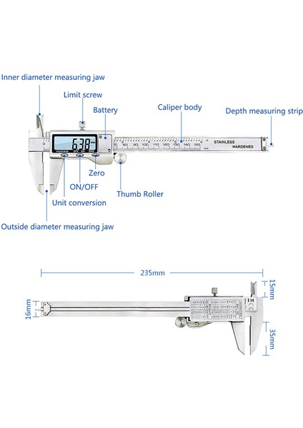 Dijital Kumpas, Elektronik LCD Dijital Sürmeli Kumpas 6 İNÇ/150 mm (Yurt Dışından)