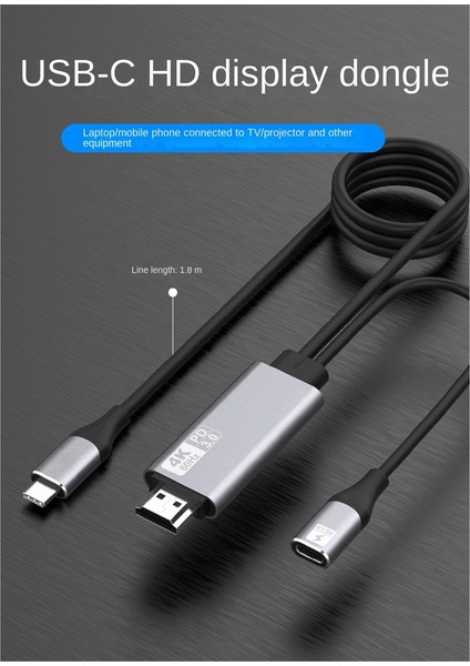 Tv Dizüstü Bilgisayar Için 4K @ 60Hz Tip C - HDMI Kablo Ekran Yansıtma Cihazı (Yurt Dışından)