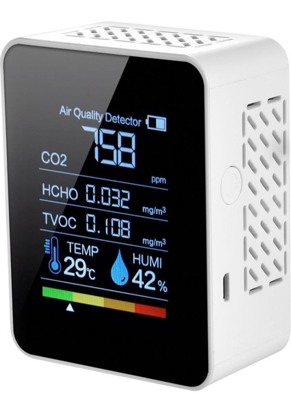 5'i 1 Arada Hava Kalitesi Monitörü Co2 Ölçer Dijital Sıcaklık Beyaz (Yurt Dışından)