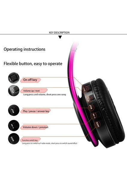 Taşınabilir Kablosuz Kulaklık Bluetooth Mikrofonla Ayarlanabilir - Pembe Altın (Yurt Dışından)