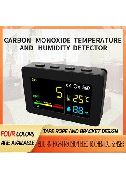 Hava Kalitesi Ölçer 3'ü 1 Arada Co Sıcaklık ve Nem Test Cihazı (Siyah) (Yurt Dışından)