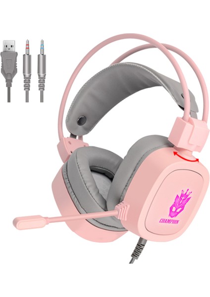 Oyun Kulaklığı 3,5mm Kablolu Kulaklık Rgb Işıklı Oyun Kulaklıkları (Pembe) (Yurt Dışından)