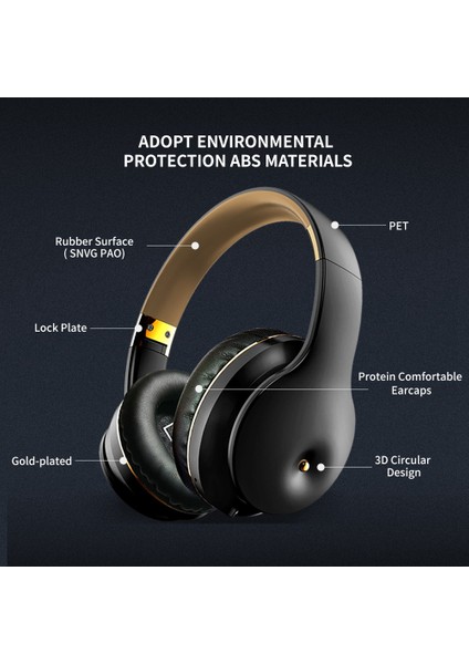 Kablosuz Bluetooth 5.0 Hifi Kulaklık Kulak Üstü Kulaklık (Siyah Altın) (Yurt Dışından) modelleri