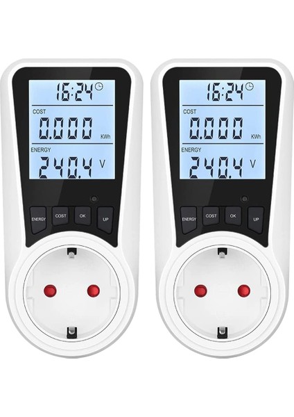 2x Soket Elektrik Sayacı, Arkadan Aydınlatmalı, LCD Ekran, Ab Tak (Yurt Dışından)