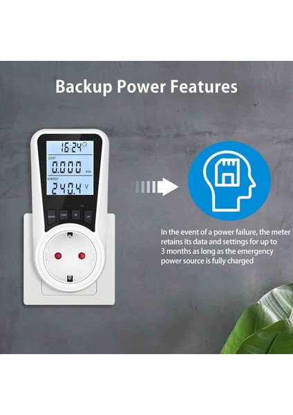 2x Soket Elektrik Sayacı, Arkadan Aydınlatmalı, LCD Ekran, Ab Tak (Yurt Dışından) modelleri