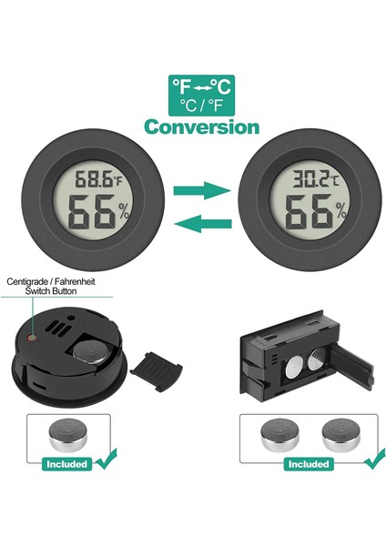 5'li Paket Mini Dijital Termometre Higrometre Kapalı Oda Yuvarlak (Yurt Dışından)