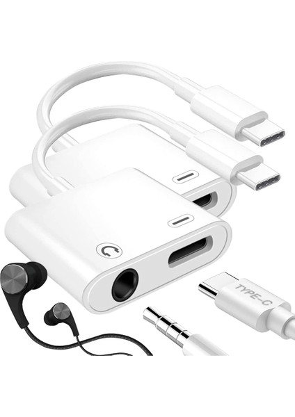 USB C - 3,5mm Kulaklık ve Şarj Adaptörü,(Beyaz) (Yurt Dışından)