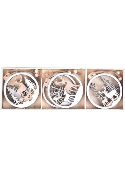 Noel Asılı Ahşap Süsler, Ahşap Küçük Top Ren Geyiği B (Yurt Dışından)