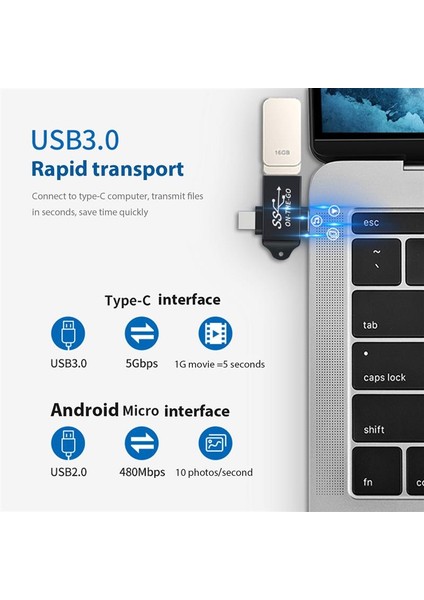 USB C - USB 3.0 Otg Dönüştürücü USB 2'si 1 Arada Tip C Mikro-Otg Adaptör (Yurt Dışından)