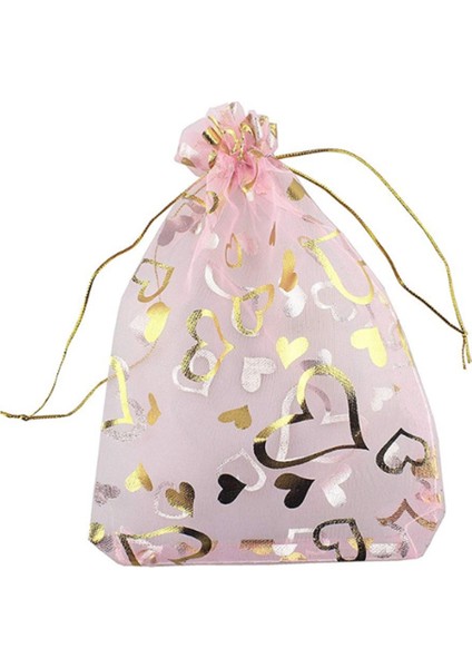 200 Adet 9X12 cm Kalp Baskılı Pembe Organze Çantalar Takı Kese Çanta (Yurt Dışından)