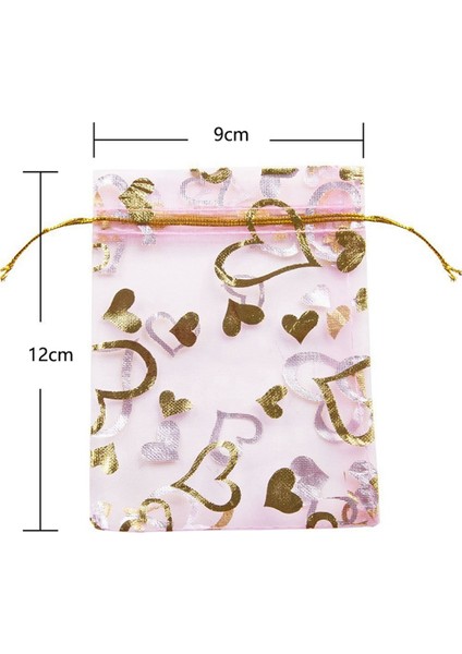 200 Adet 9X12 cm Kalp Baskılı Pembe Organze Çantalar Takı Kese Çanta (Yurt Dışından)