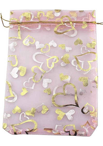 200 Adet 9X12 cm Kalp Baskılı Pembe Organze Çantalar Takı Kese Çanta (Yurt Dışından)