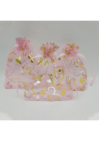 200 Adet 9X12 cm Kalp Baskılı Pembe Organze Çantalar Takı Kese Çanta (Yurt Dışından)