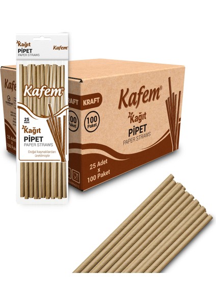 Kraft Kağıt Pipet 19,5cm 25LI x 100 Paket (Koli)