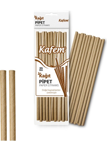 Kraft Kağıt Pipet 19,5cm 25LI x 100 Paket (Koli)