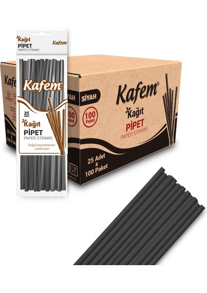 Siyah Kağıt Pipet 19,5cm 25LI x 100 Paket (Koli)