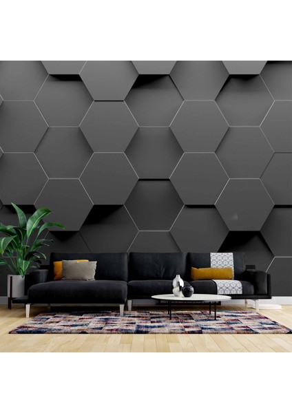 3 Boyutlu Antrasit Altıgen Duvar Kağıdı Baskı