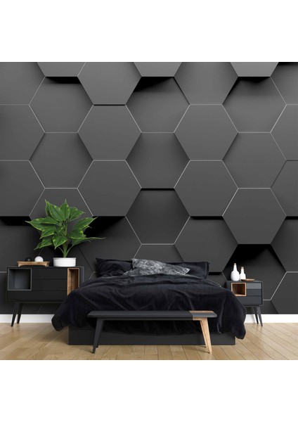 3 Boyutlu Antrasit Altıgen Duvar Kağıdı Baskı fiyatları