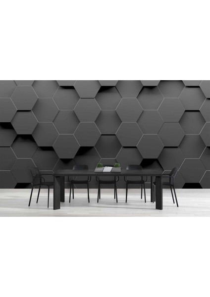 3 Boyutlu Antrasit Altıgen Duvar Kağıdı Baskı indirimleri