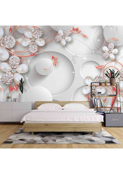 Yuvarlak Üstünde Çiçek Desenli Duvar Kağıdı Baskı fiyatları