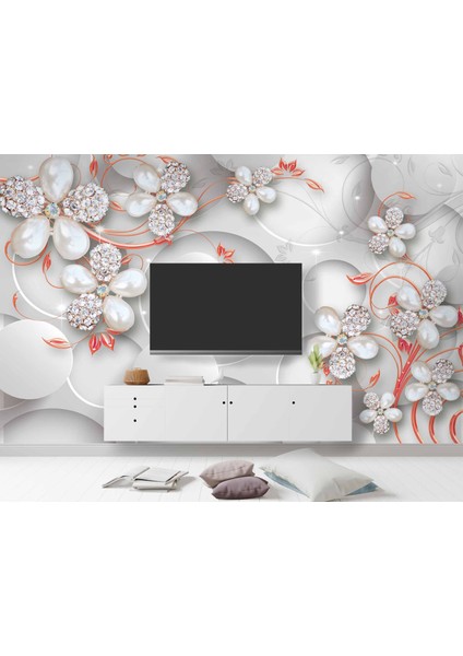 Yuvarlak Üstünde Çiçek Desenli Duvar Kağıdı Baskı modelleri